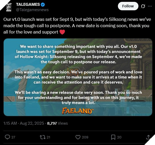 TALEGAMES quyết định dời lịch ra mắt game Faeland bản chính thức