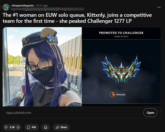 Nữ game thủ nóng bỏng có rank LMHT cao bậc nhất EUW, soi trang cá nhân là