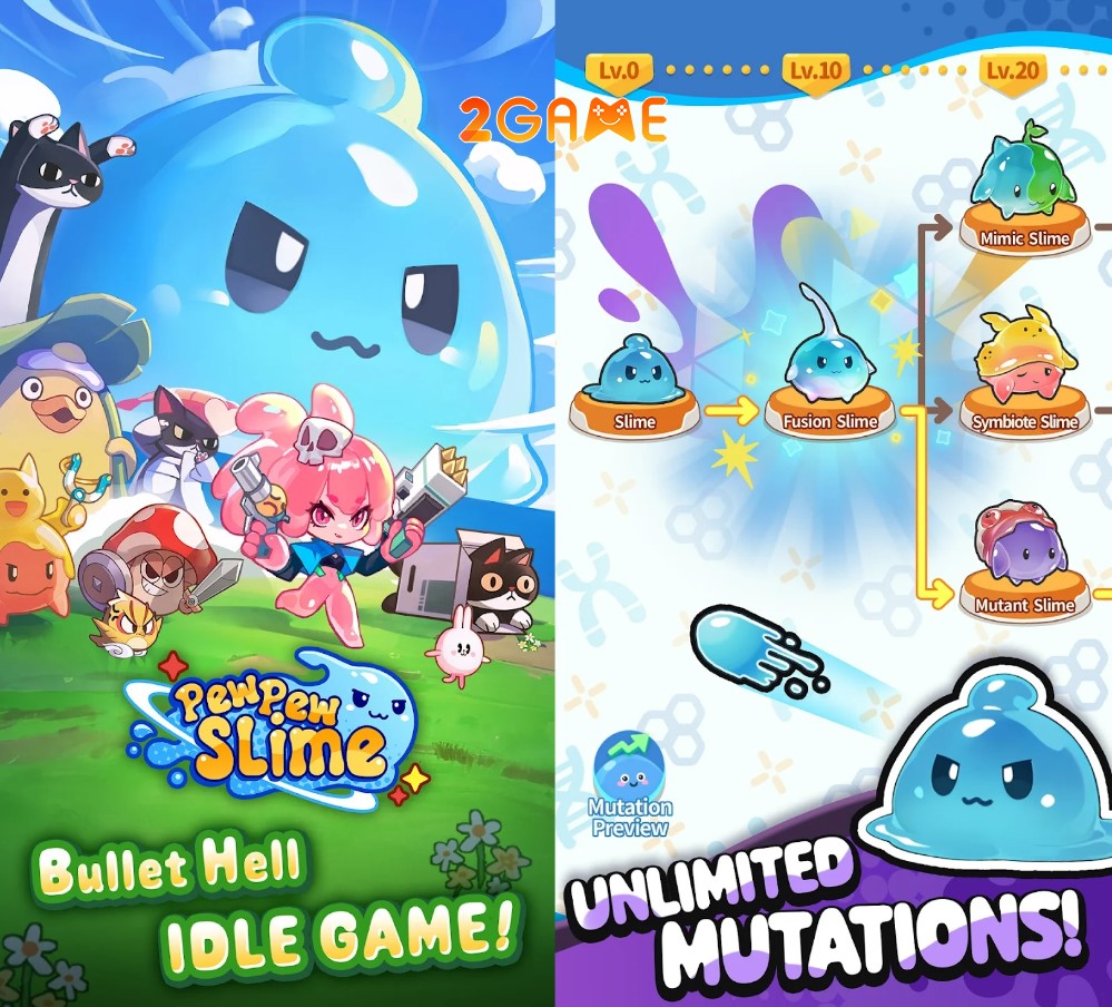 game nhập vai nhàn rỗi ở rương Pew Pew Slime Idle RPG