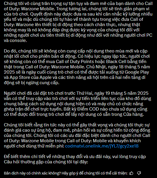 Ra mắt mới được 1 năm, Warzone Mobile chưa kịp hot đã