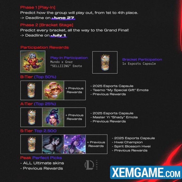 MSI 2025 có Pick’Em lần đầu tiên với nhiều phần thưởng hấp dẫn pickem msi 2025