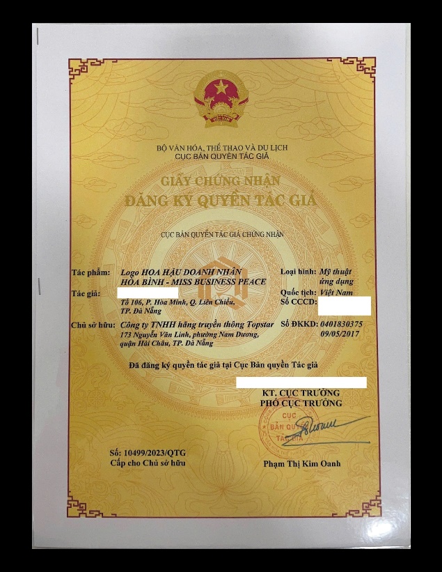 picture-22-1748246307-45-width635height821 Cục Bản quyền Tác giả – Bộ Văn hóa, Thể thao và Du lịch chứng nhận Quyền Tác giả theo số 10499/2023/QTG cho cuộc thi Hoa hậu Doanh nhân Hòa bình