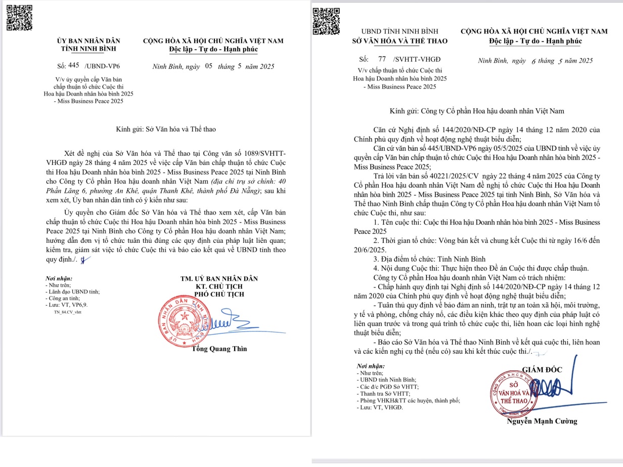 picture-25-1748246307-381-width1232height923 Sở Văn hóa, Thể thao và Du lịch tỉnh Ninh Bình cấp phép tổ chức số 77/SVHTT-VHGĐ ngày 06/5/2025 trên cơ sở Ủy ban Nhân dân tỉnh Ninh Bình chấp thuận cho Hoa hậu Doanh nhân Hòa Bình 2025.
