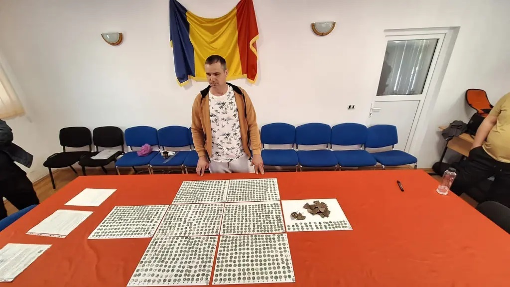 Marius Mangeac đã phát hiện ra một kho báu tiền xu cổ khi đang đi dạo với máy dò kim loại của mình. (Ảnh: Marius Mangeac/Facebook) Marius Mangeac đã phát hiện ra một kho báu tiền xu cổ khi đang đi dạo với máy dò kim loại của mình. (Ảnh: Marius Mangeac/Facebook)