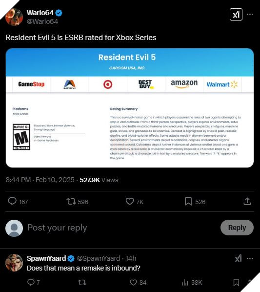 Resident Evil 5 Bat Ngo Duoc Phan Loai Do Tuoi Cho Nen Tang Xbox Series 2 Resident Evil 5 Bất Ngờ Được Phân Loại Độ Tuổi Cho Nền Tảng Xbox Series 2