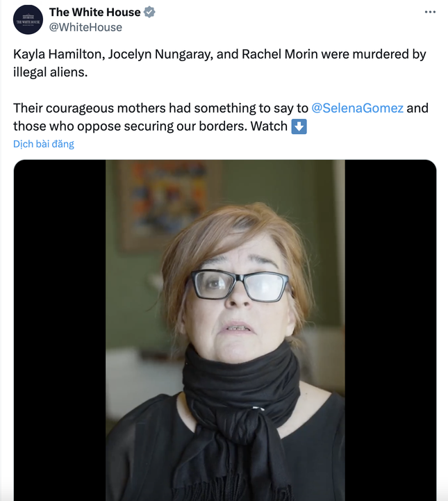 Nhà Trắng phản hồi video khóc lóc của Selena Gomez- Ảnh 1. Nhà Trắng phản hồi video khóc lóc của Selena Gomez- Ảnh 1.
