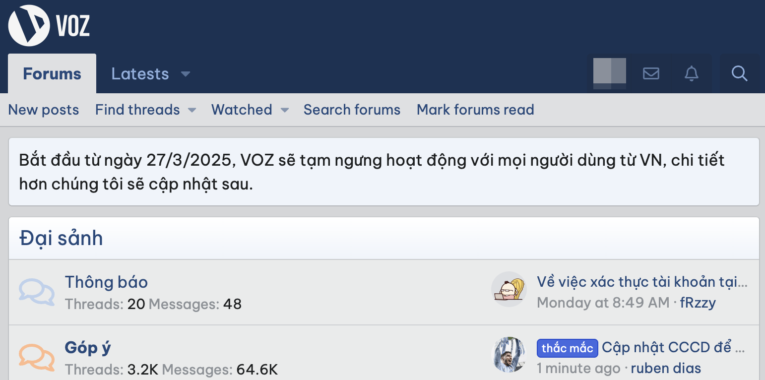 Diễn đàn VOZ bất ngờ thông báo tạm ngưng hoạt động với người dùng Việt Nam- Ảnh 1.