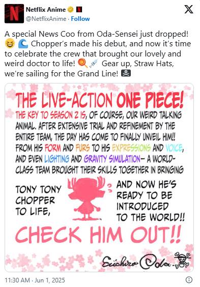 Chopper phiên bản live-action chính thức ra mắt, fan One Piece phản ứng trái chiều- Ảnh 1.