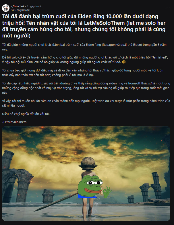 Đánh bại trùm cuối của Elden Ring 10000 lần, nữ game thủ được cộng đồng mệnh danh là “thánh sống”- Ảnh 2. Đánh bại trùm cuối của Elden Ring 10000 lần, nữ game thủ được cộng đồng mệnh danh là “thánh sống”- Ảnh 2.