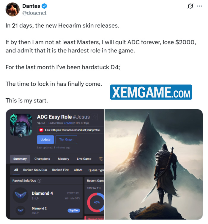 Streamer nhiều tai tiếng Dantes từ bỏ thử thách Xạ Thủ, thừa nhận đây là vai trò khó nhất LMHT screenshot 4 23