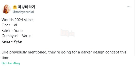 LMHT: Rò rỉ những vị tướng được chọn cho skin vô địch CKTG 2024 của T1