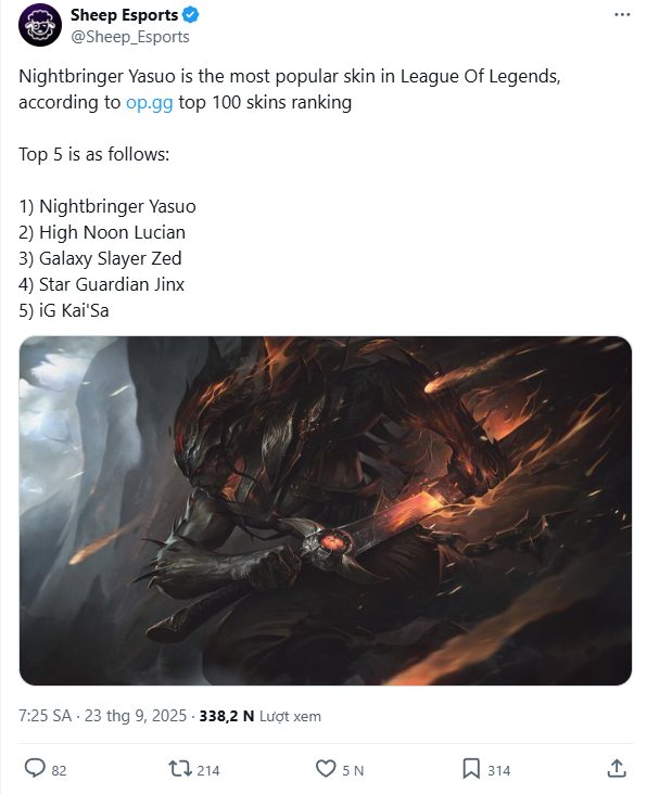 Xếp hạng 5 skin được ưa chuộng nhất