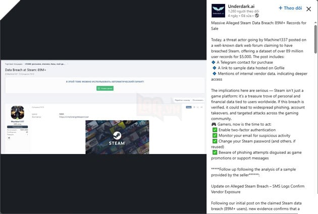 Gan 90 Trieu Tai Khoan Steam Bi Ro Ri Thong Tin Tren Darkweb, Valve Chua Co Phan Hoi 2 Gần 90 Triệu Tài Khoản Steam Bị Rò Rỉ Thông Tin Trên Darkweb, Valve Chưa Có Phản Hồi 2
