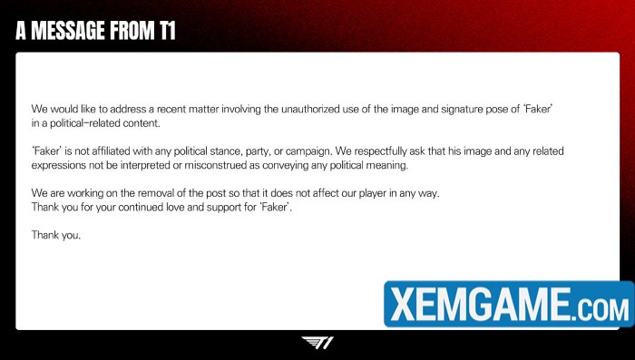 t1-bao-ve-faker T1 chính thức lên tiếng bảo vệ Faker trước vụ việc bị lợi dụng hình ảnh t1 bao ve faker