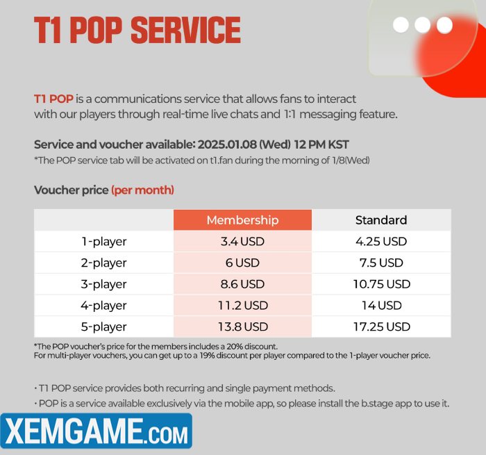 T1 chính thức mở dịch vụ “chat với tuyển thủ”, mức giá lên đến 400 nghìn/tháng t1 pop ra mat 2