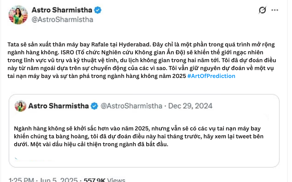 Nhà chiêm tinh gây sốc khi dự đoán chính xác vụ rơi máy bay thảm khốc ở Ấn Độ- Ảnh 2.