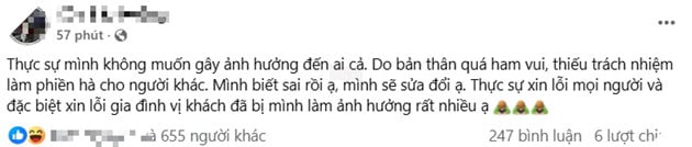 Nam TikToker viết lời xin lỗi trên trang cá nhân