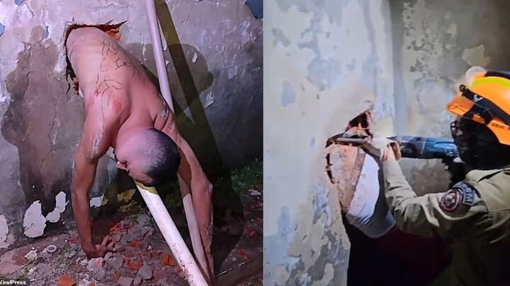 Tù nhân vượt ngục kẹt trong tường vì đào lỗ quá bé, phải gọi cảnh sát giải cứu- Ảnh 1.