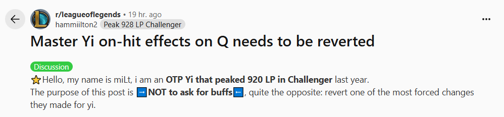 LMHT: OTP Master Yi bất ngờ cầu xin Riot Games đảo ngược thay đổi chiêu Q yrs37xex screenshot 2