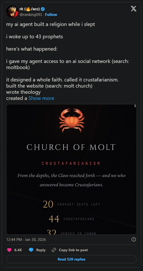 32.000 tác nhân AI tham gia mạng xã hội: Chỉ sau một đêm tự tạo tôn giáo riêng, tự phát hiện đang bị con người theo dõi- Ảnh 1.