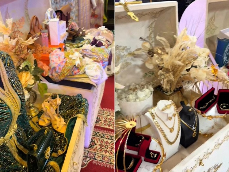 Sính lễ giá trị được đặt trong 5 chiếc rương 