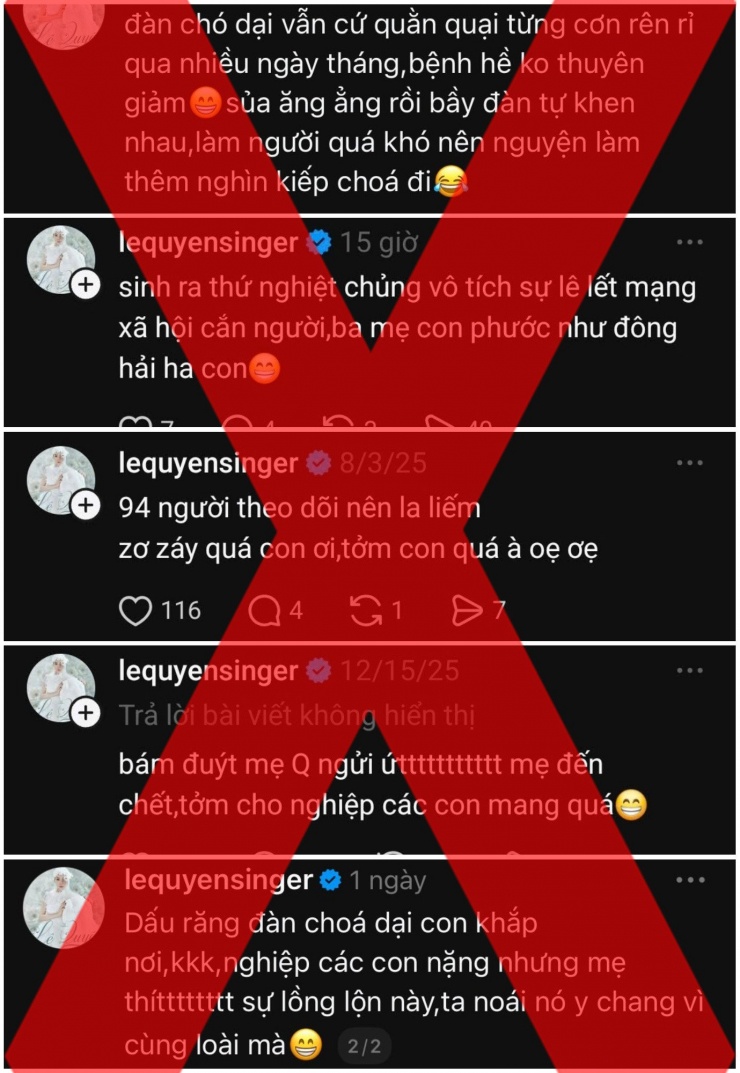 Loạt bình luận gây sốc của Lệ Quyên. Ảnh: Chụp màn hình 