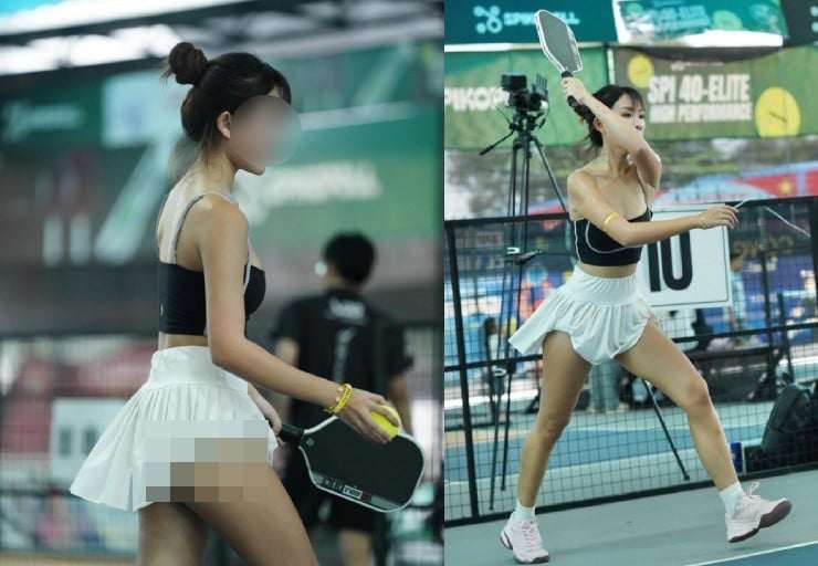 Ngay sau khi cô gái đăng tải những hình ảnh trên, nhiều người cũng nhận ra cô gái này từng diện váy ngắn rồi vén lên chơi pickleball cách đây ít tháng gây chú ý trên mạng xã hội. Ảnh: MXH