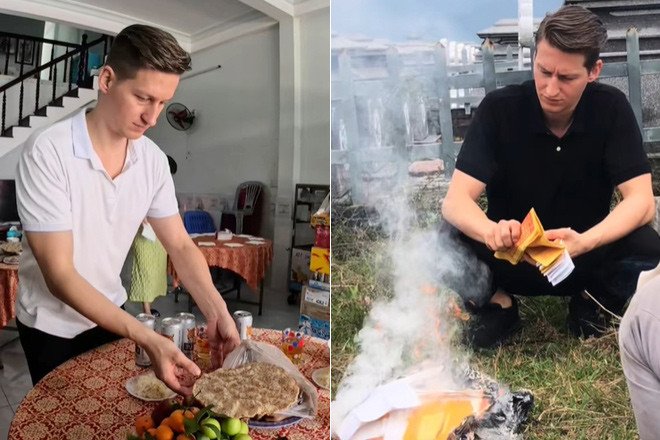 Heiko chuẩn bị mâm cúng tất niên và cùng gia đình vợ đi tảo mộ 