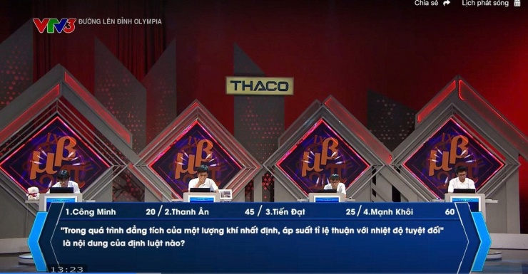 Bốn thí sinh ở phần thi Khởi động