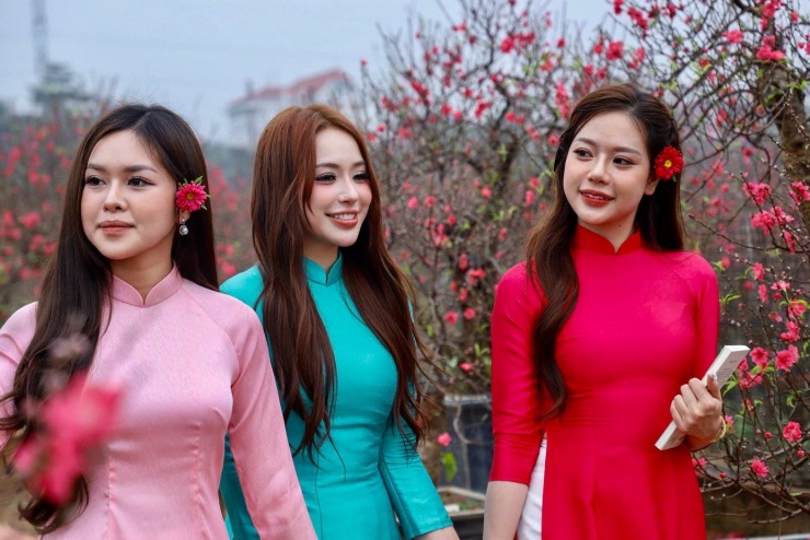Thiếu nữ xúng xính áo dài, check-in vườn đào Nhật Tân - 3