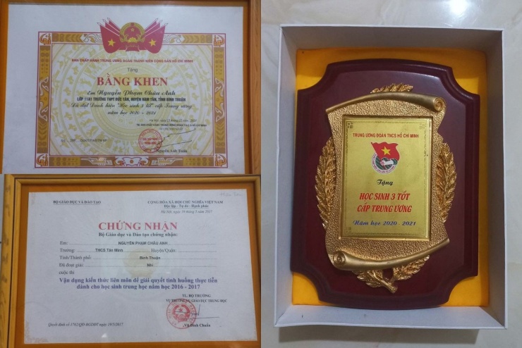 Thành tích khi còn đi học của Châu Anh. Ảnh: NVCC