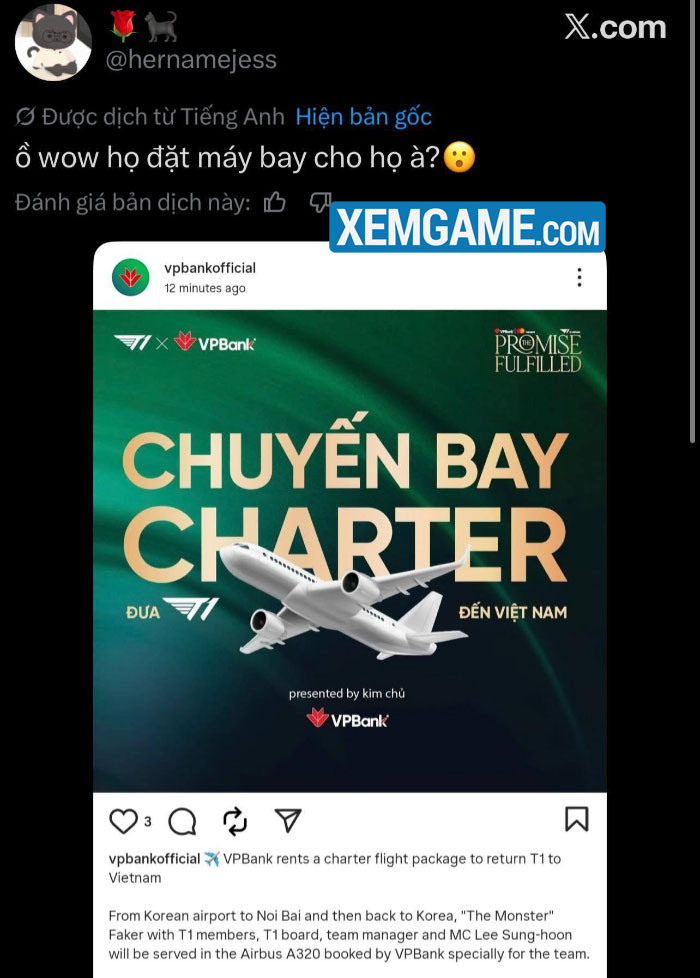 LMHT: Fan trên phạm vi thế giới trầm trồ khi T1 được book hẳn chuyên cơ để đến Việt Nam 597488410 4258559857798035 474485323207650310 n