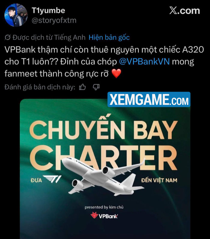 LMHT: Fan trên phạm vi thế giới trầm trồ khi T1 được book hẳn chuyên cơ để đến Việt Nam 598023479 4258559954464692 963391978147647460 n