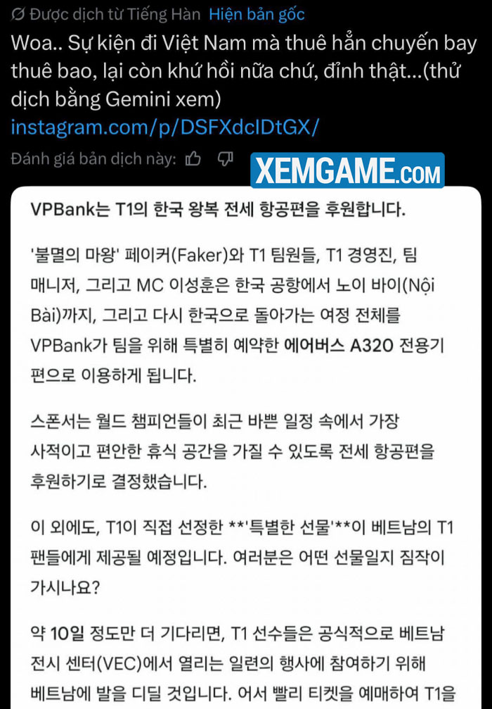 LMHT: Fan trên phạm vi thế giới trầm trồ khi T1 được book hẳn chuyên cơ để đến Việt Nam 598927536 4258559817798039 6046943945146870759 n