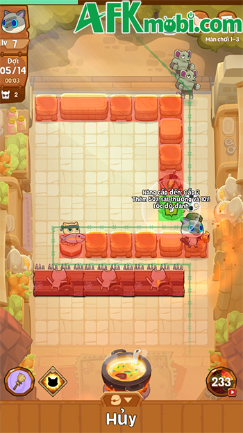 Bảo vệ nồi súp trước các đợt kẻ thù là bọn chuột trong game Cat Cook: Defense 4