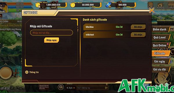 Tổng hợp gift code game Vũ Trụ Đại Chiến mới nhất trong tháng afkmobi giftcodevutrudaichien 1jpg