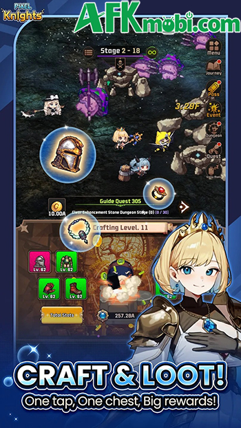 Tập hợp đội nữ hiệp sĩ chibi ngộ nghĩnh trong game nhàn rỗi Pixel Knights: Idle RPG 2