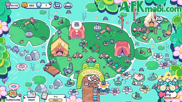 Trợ giúp chú ếch nhỏ biến ao của bản thân thành khu cắm trại tại game Pond Pals afkmobi pondpals 1jpg