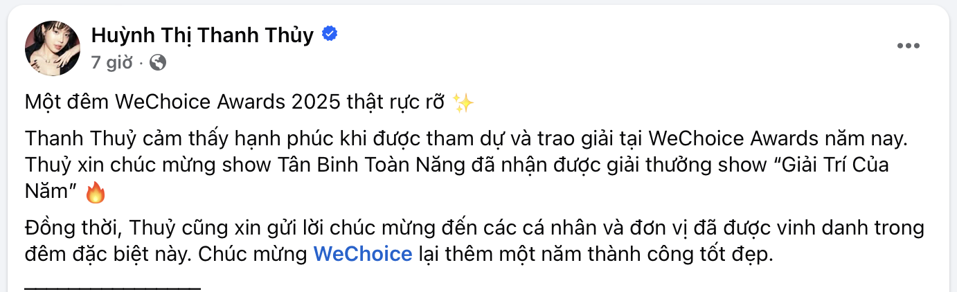 MXH ngập chia sẻ dàn sao Việt sau gala WeChoice Awards: Cảm xúc, ý nghĩa, vỡ oà và hơn thế nữa!- Ảnh 14.