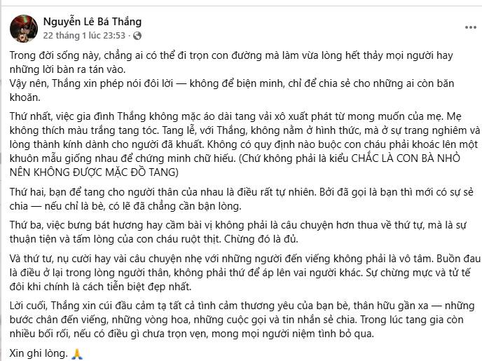 Bá Thắng lên tiếng về 4 điều bị bàn tán trong đám tang cha, diễn viên Hòa Hiệp cũng đăng status nói rõ- Ảnh 3.
