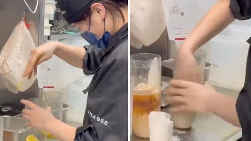 Sốc: Nhân viên Chagee dùng tay trần khuấy trà sữa, nhặt nguyên liệu rơi cho vào cốc- Ảnh 1.