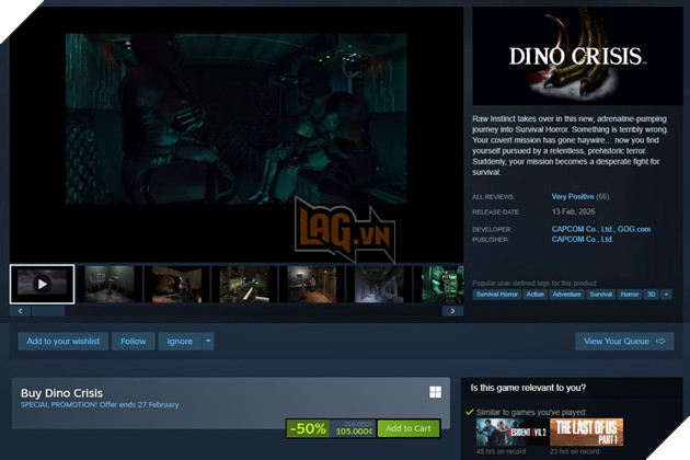 Steam Chính Thức Tái Phát Hành Hai Phần Game Dino Crisis