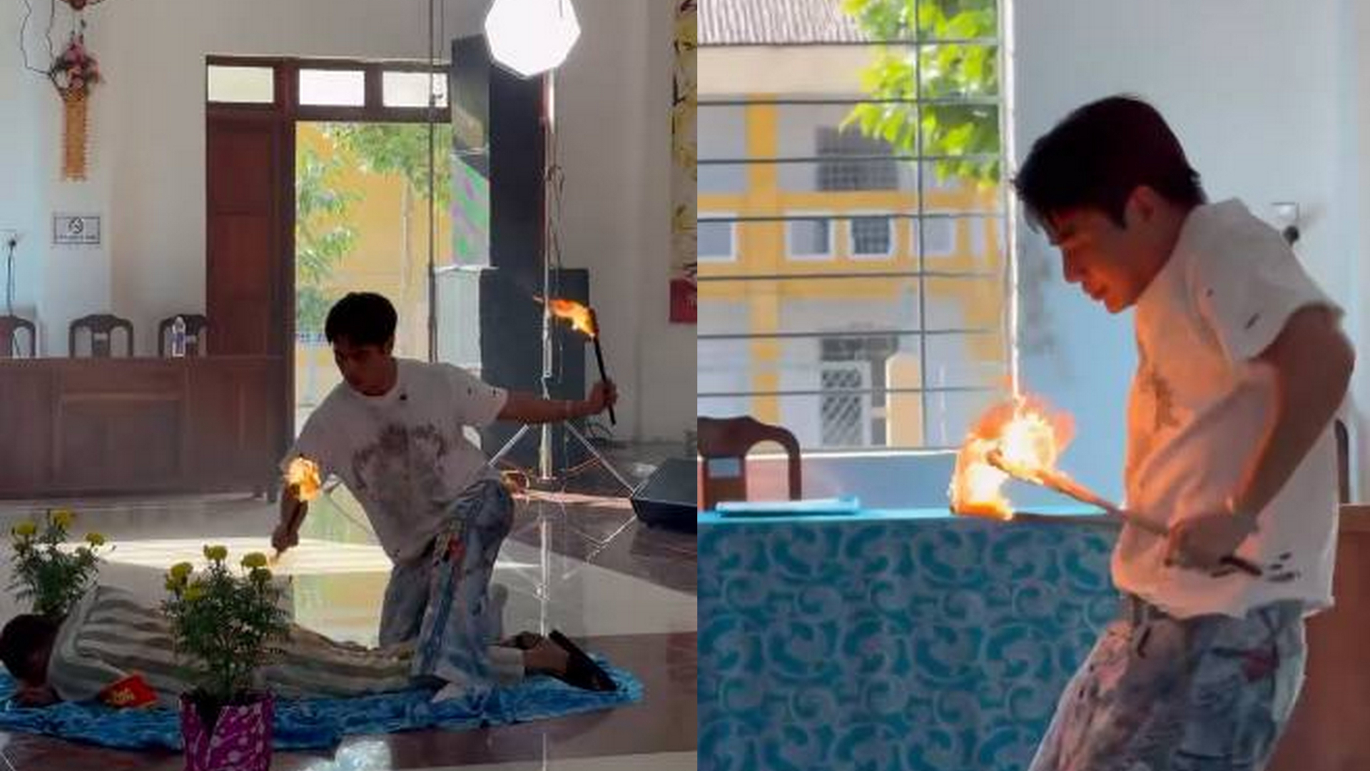 Lê Dương Bảo Lâm múa lửa ở trại giam, phản ứng của 1 phạm nhân gây chú ý- Ảnh 1.