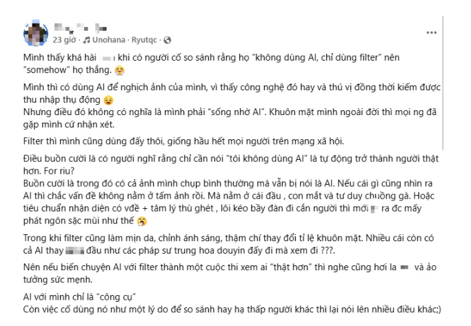 Hot girl lên tiếng phản bác trước cáo buộc chỉnh sửa ảnh bằng AI