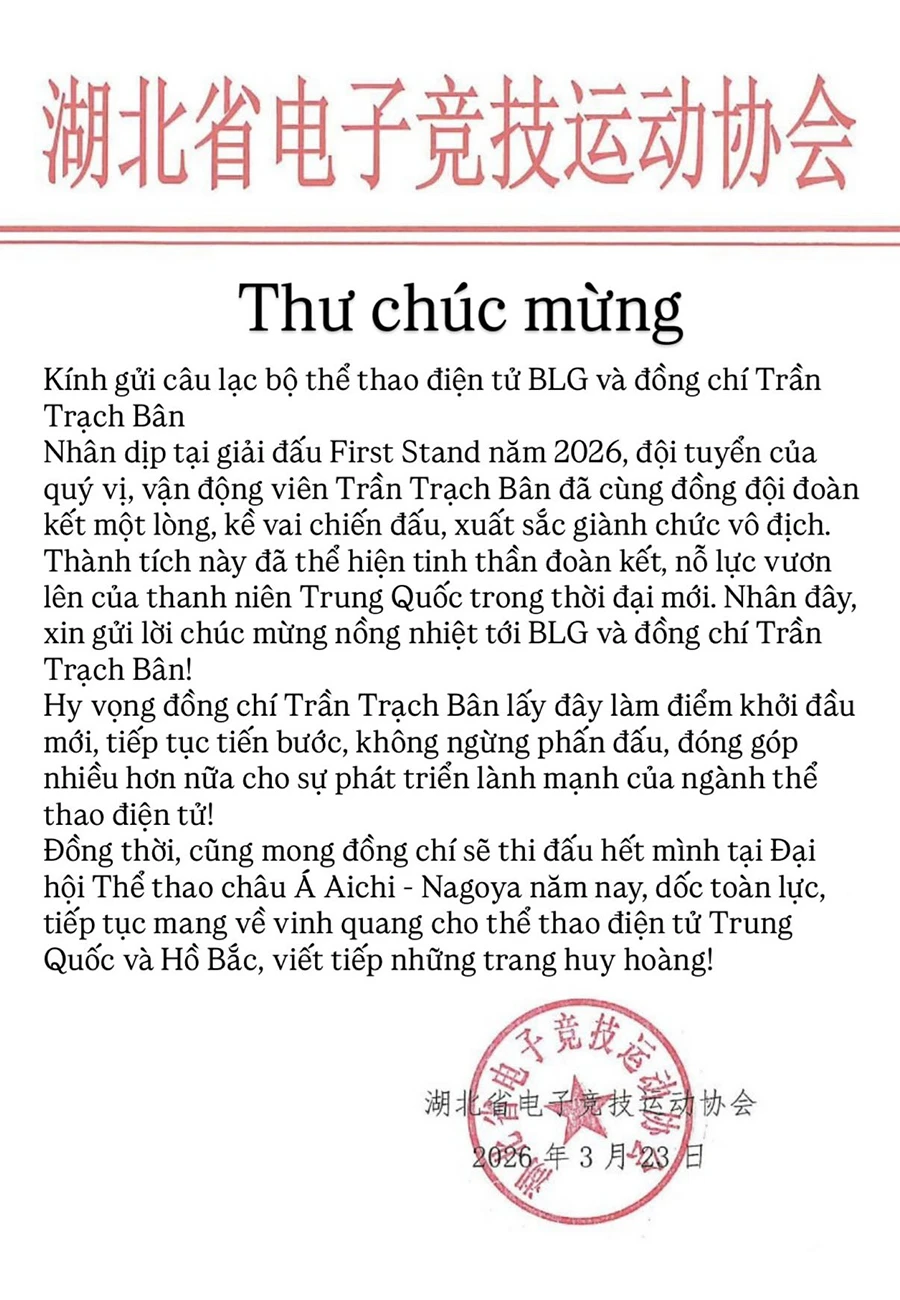 Bin được triệu tập vào ĐTQG LMHT Trung Quốc dự ASIAD 2026 ngay sau chức vô địch First Stand