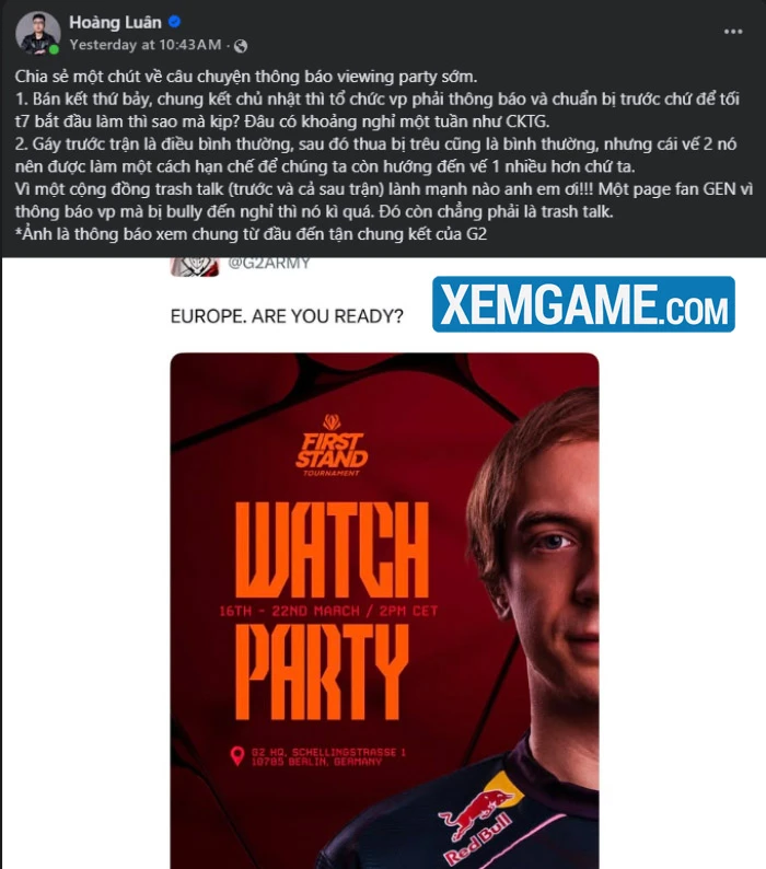 BLV Hoàng Luân bị cộng đồng công kích khi bênh vực cho fanpage của Gen.G BLV Hoàng Luân bị cộng đồng công kích khi bênh vực cho fanpage của Gen.G