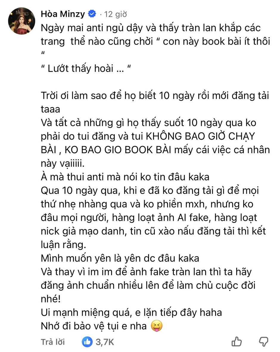 Có chuyện gì mà Hoà Minzy phải liên tục nhờ mọi người bảo vệ?