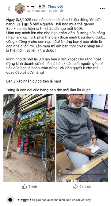 Con trai tự ý dùng 1 triệu đồng mua thẻ game và nạp gần hết, mẹ đòi trả lại tiền và nhận câu trả lời 'xanh rờn' từ nhân viên