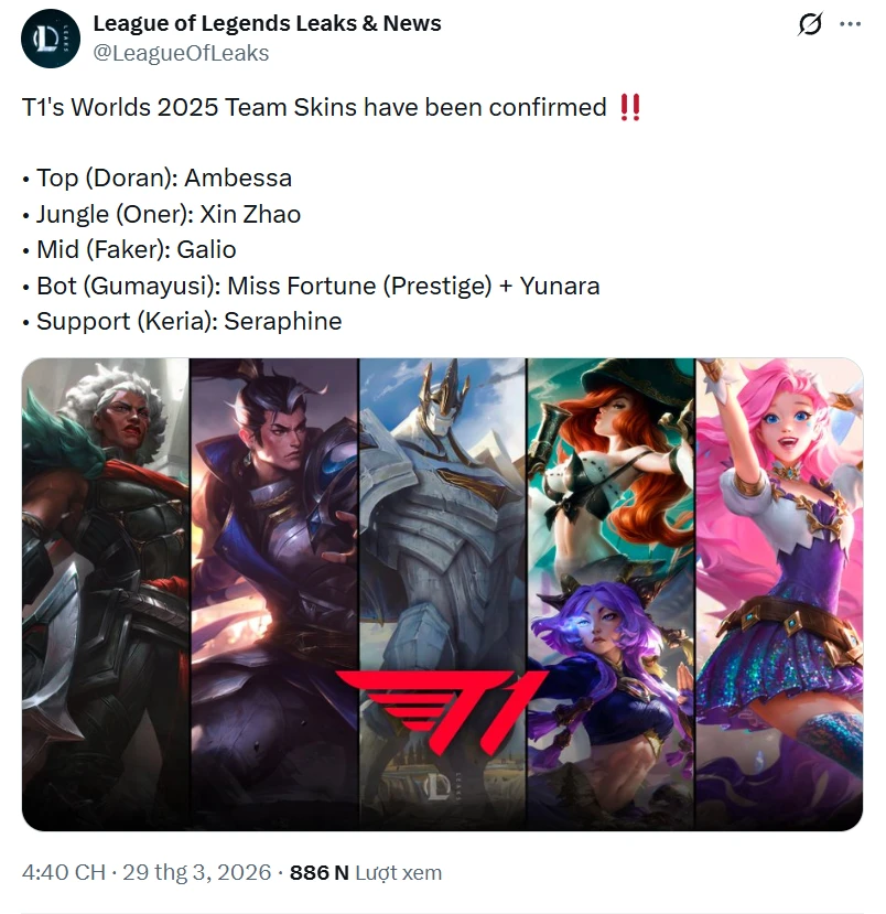 Cộng đồng LMHT tiếc cho một vị tướng tiếp tục vắng mặt trong dàn skin CKTG 2025 của T1