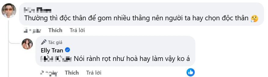 Elly Trần phản hồi trước bình luận ác ý một cách sắc bén Elly Trần phản hồi trước bình luận ác ý một cách sắc bén